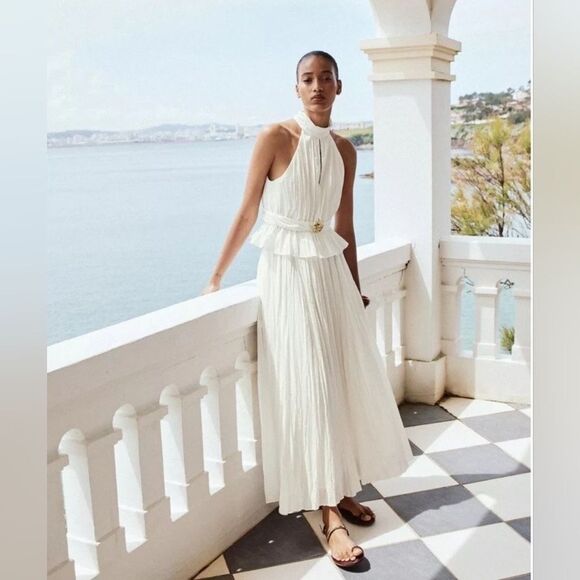 NWT ZARA ZARA NWT WOMAN SS25 PLEATED HALTER TOP OYSTER-WHITE | 0387/077 - Picture 13 of 15